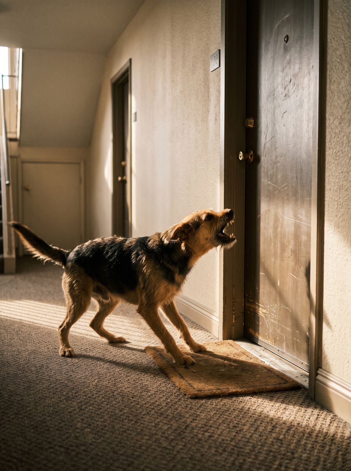 Perro ladrando sin parar junto a la ventana